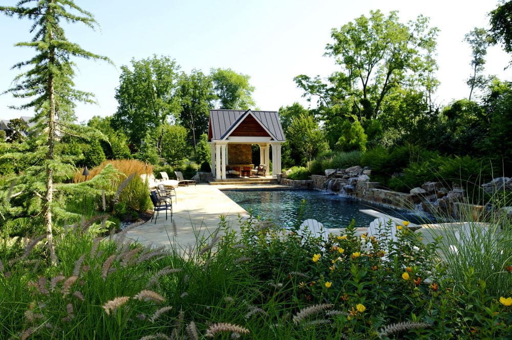 garden ferlization in poolside perennial beds