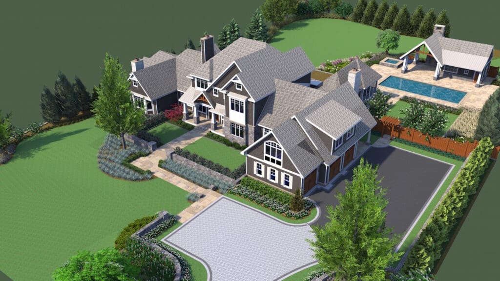 landscape design and custom home design rendering