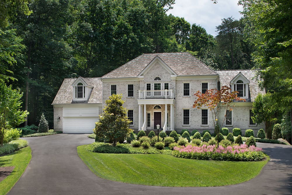 front yard lawn and layered plantings