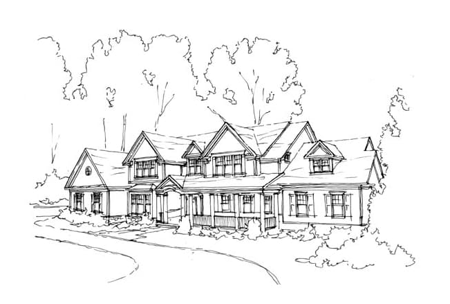 sketch residential architecture with landscape background